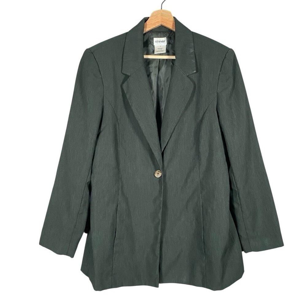 Liz Baker Blazer Women's 12 Machine Washable Green One Button Menswear Business